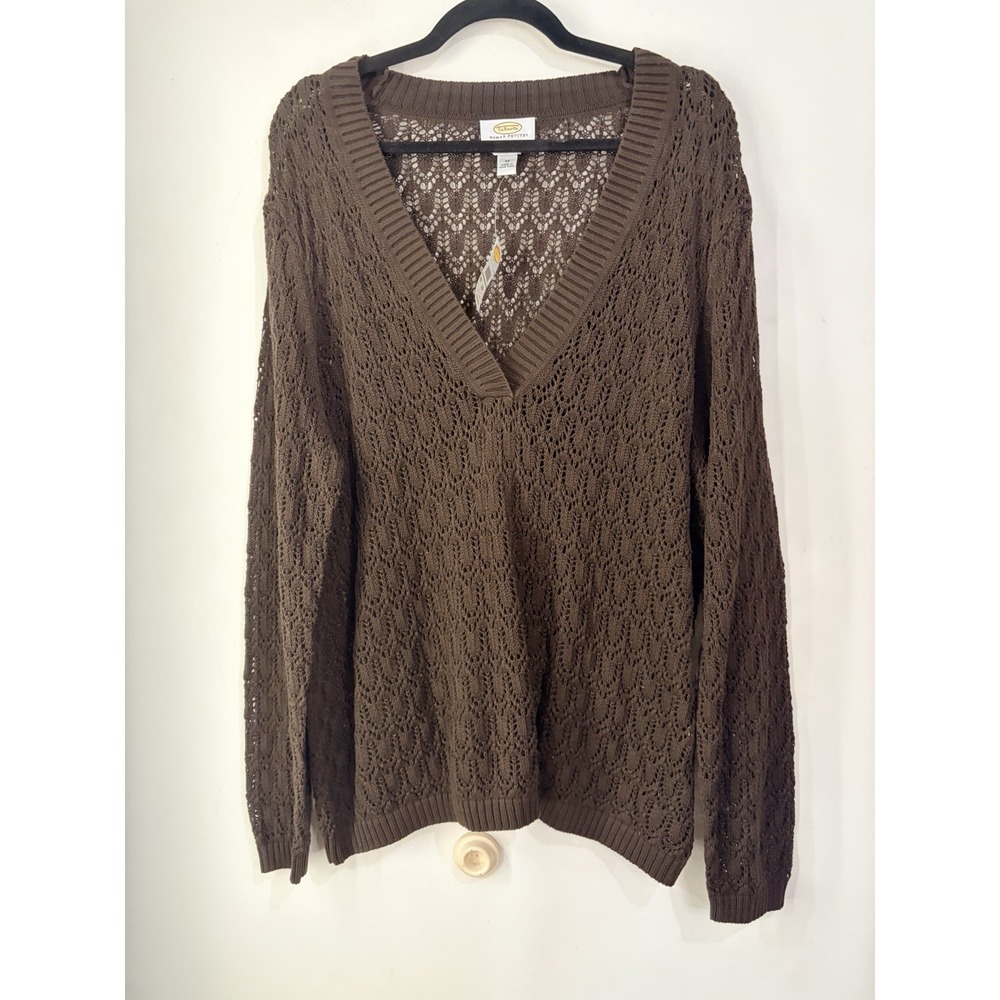 Vintage Talbots Brown Open Knit Sweater 3X Petite NWT Mercerized Cotton